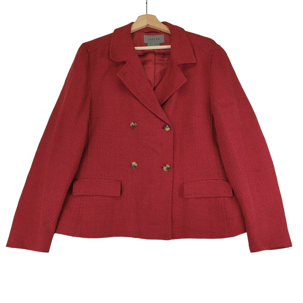 Vintage Jaeger Red Twill Double-breasted Blazer‎ Jacket Women's Size XL